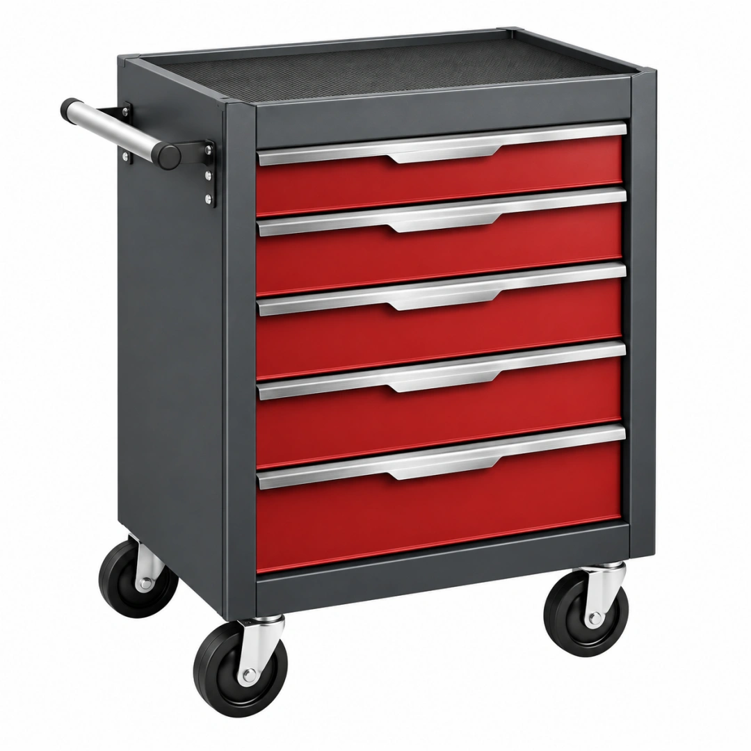 Carro de herramientas 68 x 46 x 95 cm de acero negro y rojo con 5 cajones y ruedas